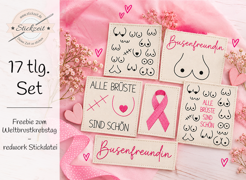 Freebie zum WeltBrustkrebstag- redwork Stickdatei